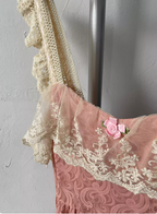 French Style Blush Pink Spaghetti Strap Square Neck Lace Jacquard Satin Prom Dress Evening Dress