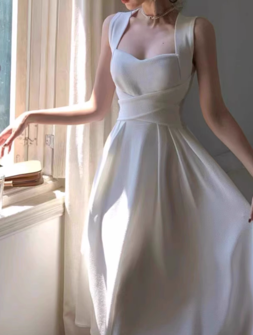 French Style Niche Light Luxury White Straps Dress Elegant White Birthday Dress Main image