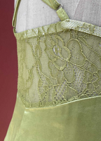 Fresh Elegant Pale Yellow Green Spaghetti Strap Lace Satin Prom Dress Evening Dress