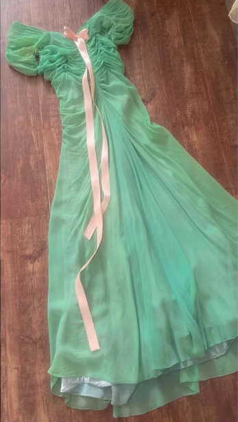 Fresh Green A-Line Ruffled Chiffon Long Prom Dress Evening Dress Secondary image