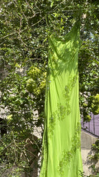 Fresh Green One Shoulder Chiffon Beaded Mermaid Evening Gown Prom Dress