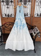 Fresh Printed A-Line Halter Neck Satin Long Prom Dress Evening Dress