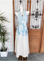 Fresh Printed A-Line Halter Neck Satin Long Prom Dress Evening Dress