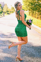Fuchsia Deep V Neck Sequin Mermaid Prom Dress