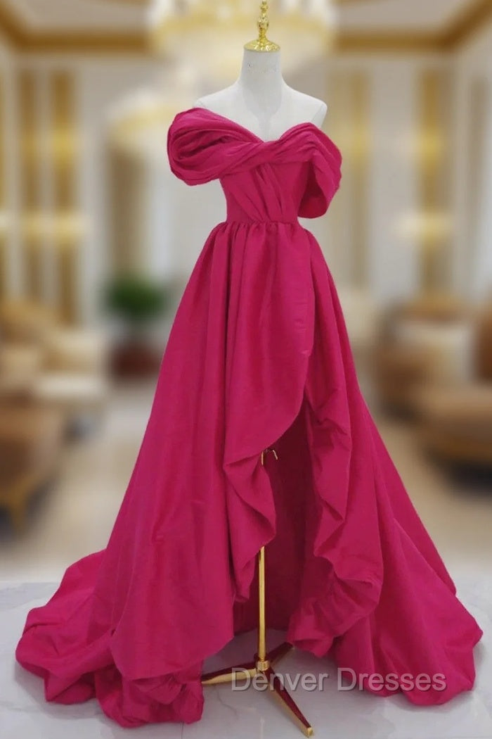 Fuchsia High Low Off Shoulder Party Dress, High Low Prom Dress Formal Dress Main image