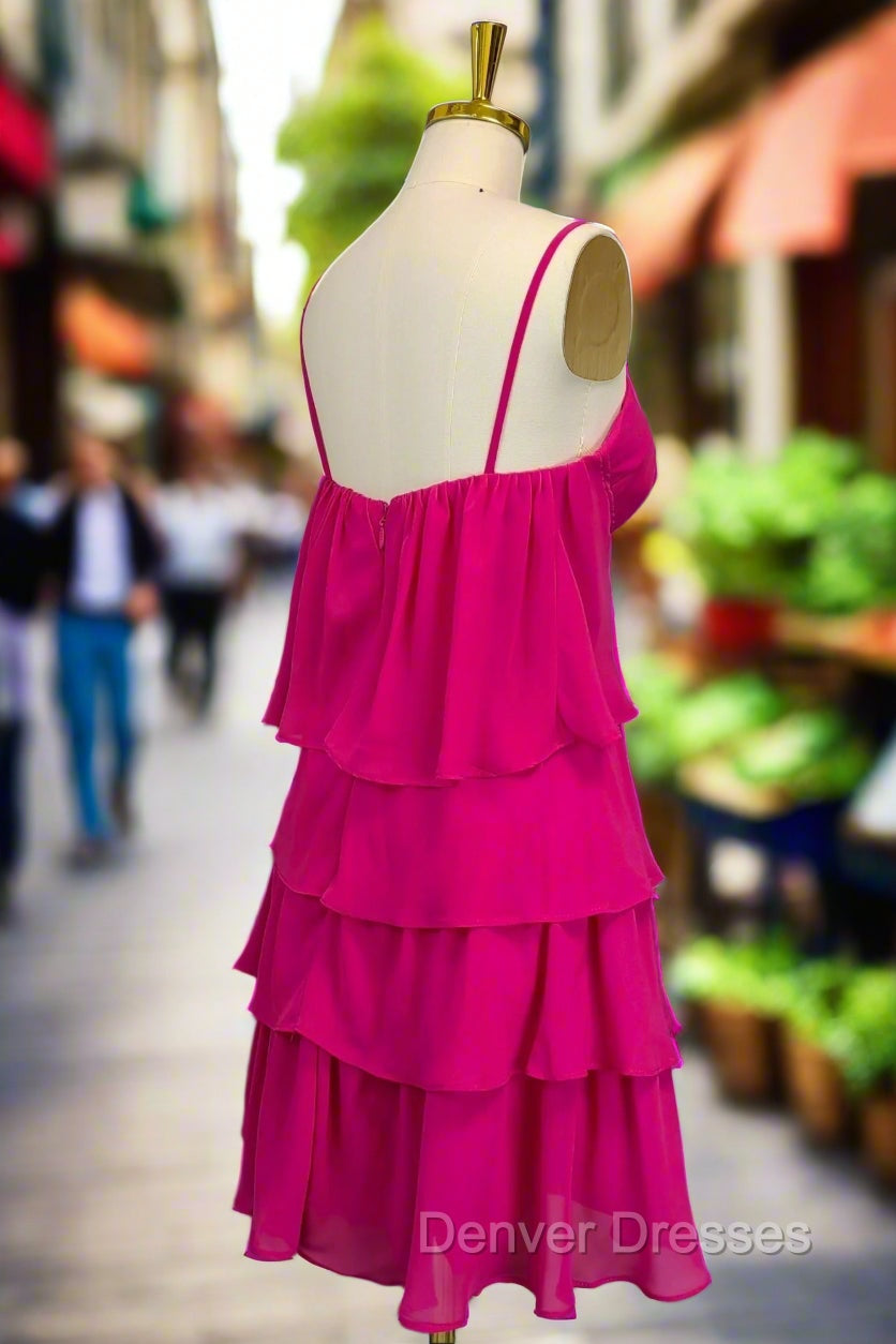 Fuchsia Homecoming Dress Sweetheart A-line Spaghetti Straps Mini Cocktail Party Dress for Teens
