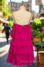 Fuchsia Homecoming Dress Sweetheart A-line Spaghetti Straps Mini Cocktail Party Dress for Teens
