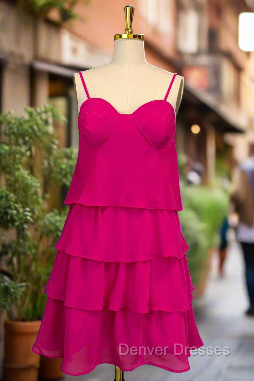 Fuchsia Homecoming Dress Sweetheart A-line Spaghetti Straps Mini Cocktail Party Dress for Teens