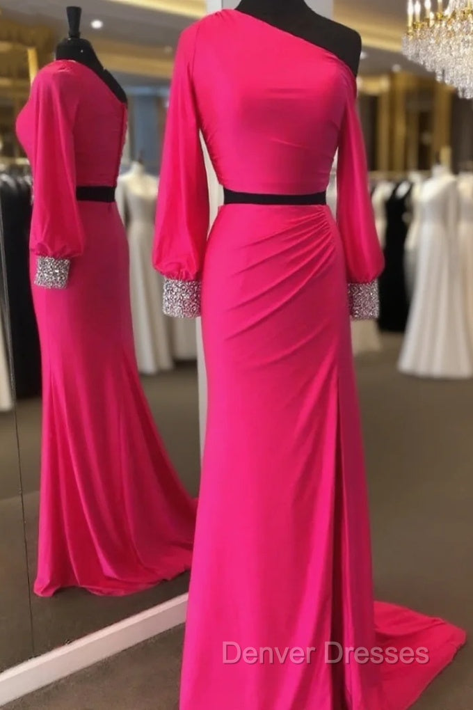 Fuchsia Mermaid Long Sleeve Prom Dress