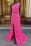 Fuchsia Mermaid Sequins Beading One Shoulder Prom Dress