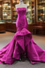 Fuchsia Satin Mermaid  Pleats Prom Dress