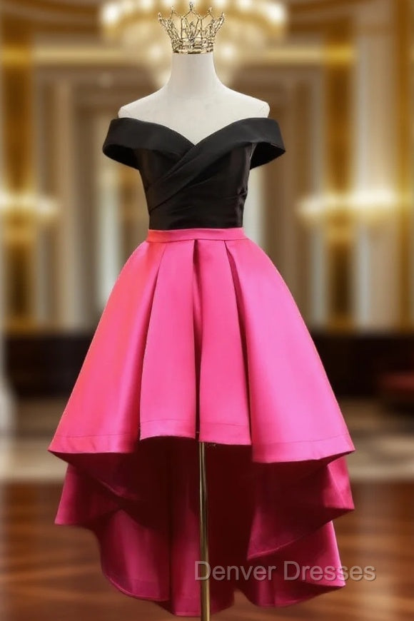 Fuchsia Satin Off the Shoulder  Prom Dress Main image