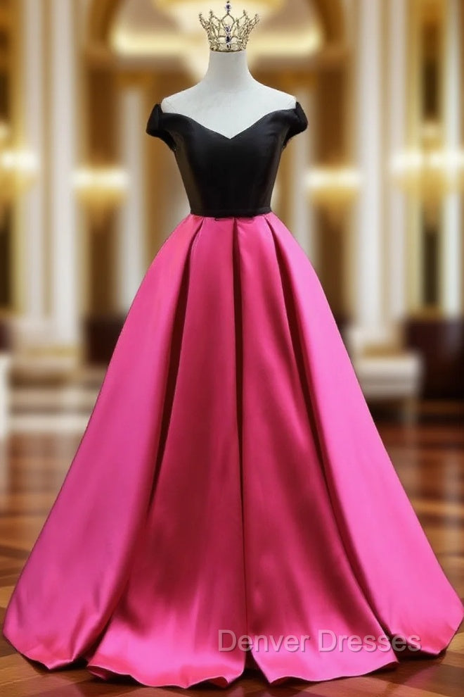 Fuchsia Satin Off the Shoulder Prom Dress