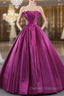Fuchsia Satin Strapless Pleats Prom Dress