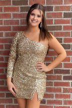 Fuchsia Sequins Homecoming Dress with Sleeves