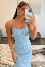 Fuchsia Spaghetti Straps Appliques Prom Dress