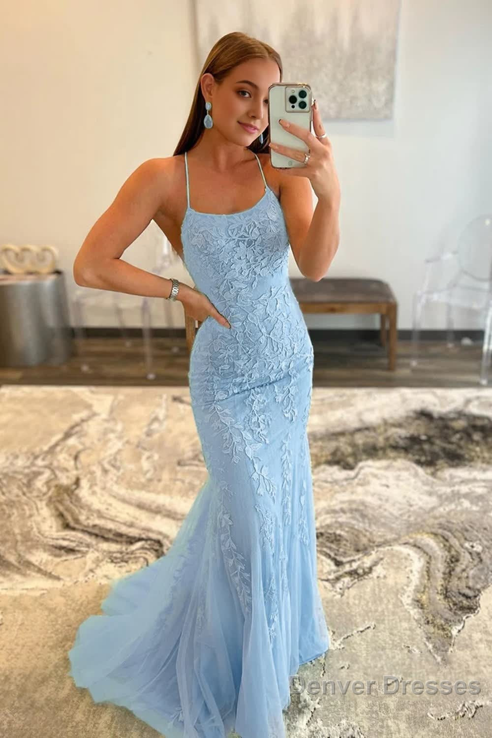 Fuchsia Spaghetti Straps Appliques Prom Dress