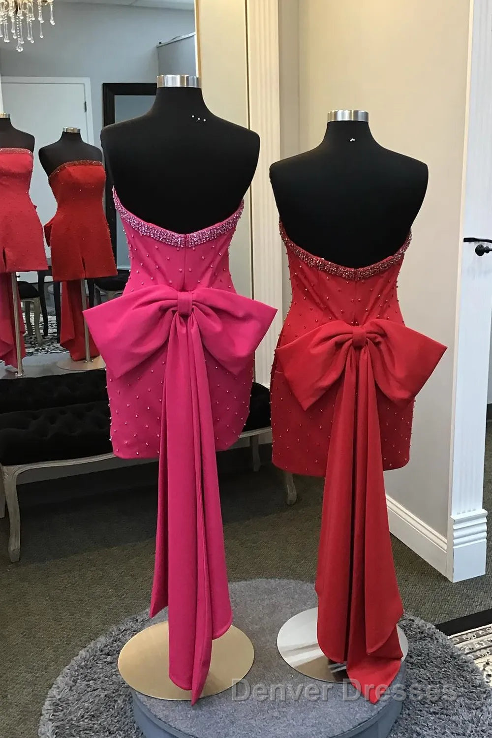 Fuchsia Strapless Beaded Bodycon Short Homecoming Dress with Bow Secondary image
