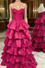 Fuchsia Strapless Tiers Prom Dress