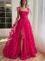 Fuchsia Tie Up Straps Lace Prom Dress