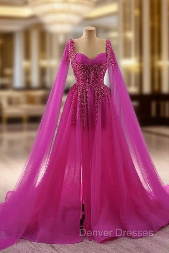 Fuchsia Tulle Square Beading Prom Dress Main image