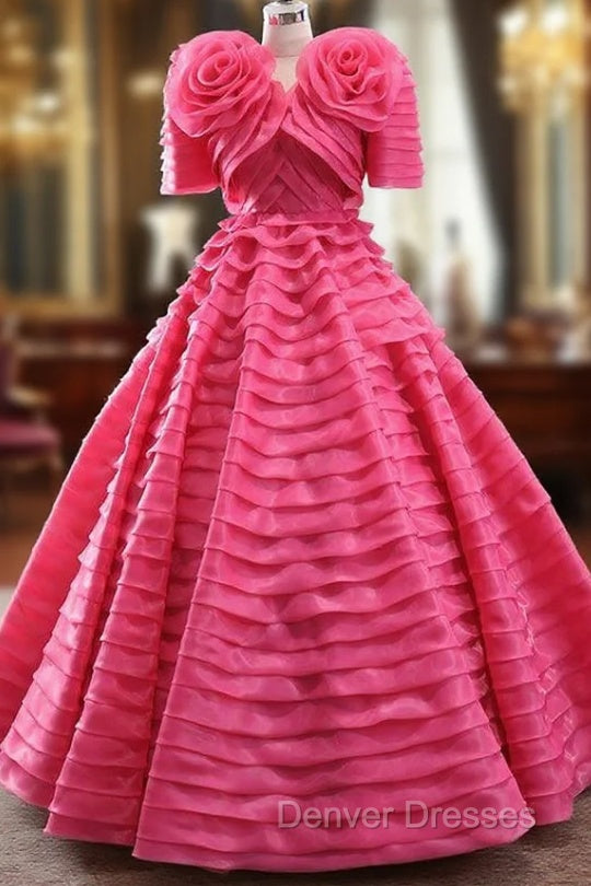Fuchsia V-neck Tiers Prom Dress With Jacket Main image