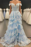 Light Blue Corset Lace Tiered Tulle Long Formal Dress