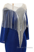 Deep V-neck Shiny Royal Blue Long sleeves Mermaid Prom Dress