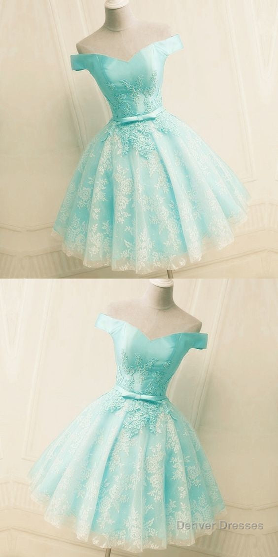 Green Off The Shoulder Appliques Short Homecoming Dress