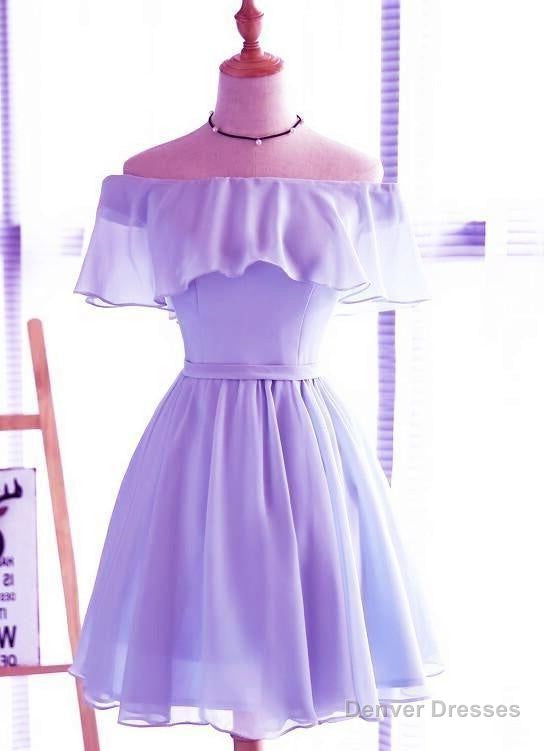 Lavender Chiffon Off Shoulder Short Bridesmaid Dresses, Cute Homecoming Dress, Lovely Party Dresses