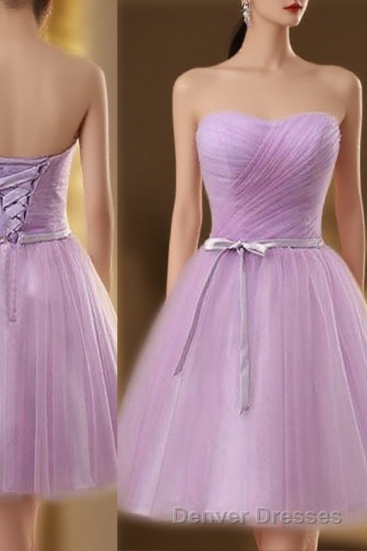 Lavender Homecoming Dress, Sweetheart Short Prom Party Dress, Ruched With Sash Bridesmaid Dress Main image