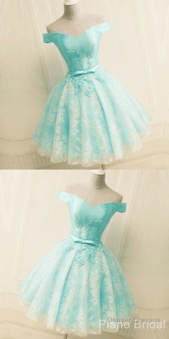 Green Off The Shoulder Appliques Short Homecoming Dress