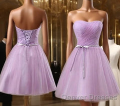 Youthful Lavender Homecoming Dress, Sweetheart Short Prom Party Dress, Ruched With Sash Bridesmaid Dress