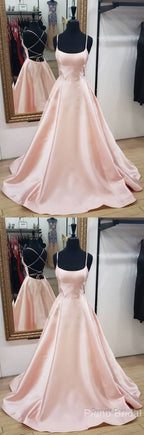 Simple Pink Satin Long Prom Dress, Pink Evening Dress