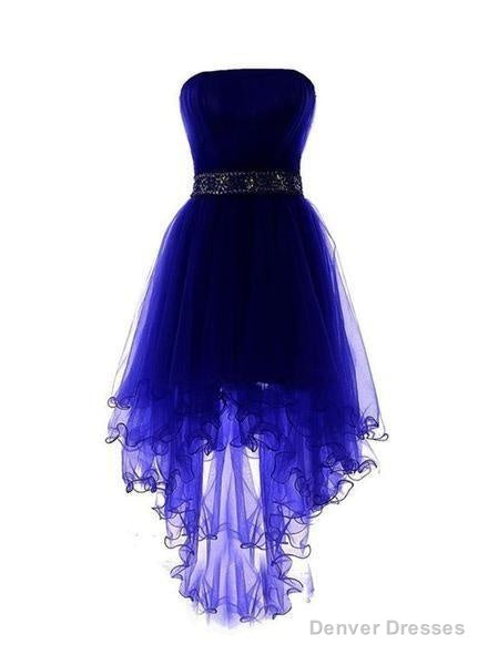Royal Blue Tulle High Low Scoop Homecoming Dresses, Blue Party Dress Main image