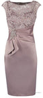 Sheath Grey Bateau Cap Sleeves Mother Of The Bride Dress With Lace Appliques