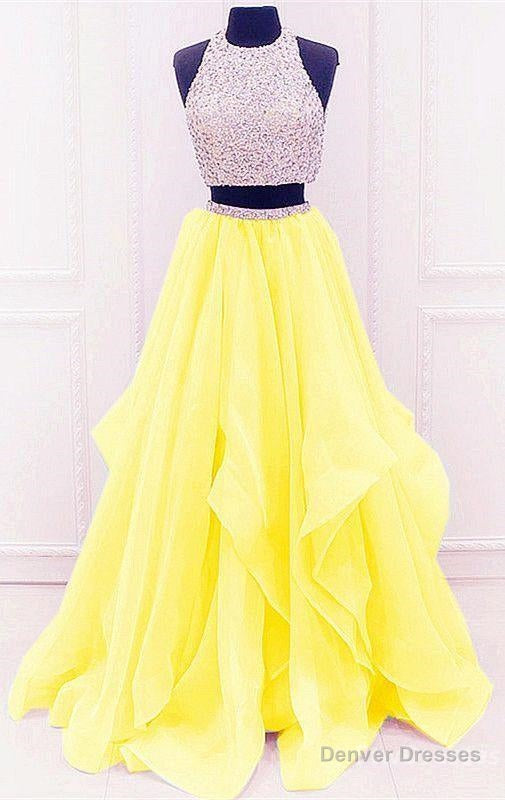 yellow prom dresses two piece prom dresses Tow pieces prom dresses sparkle prom dresses Main image