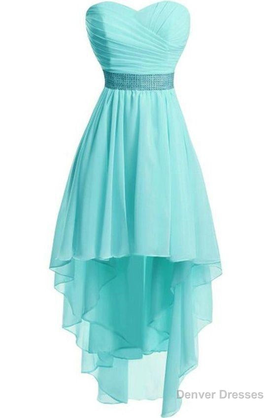 Women Strapless Lace Up Back Sexy High Low Chiffon Dress Main image