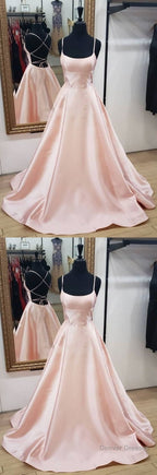 Simple Pink Satin Long Prom Dress, Pink Evening Dress