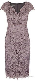 Sheath V Neck Cap Sleeves Lace Empire Mother Of The Bride Dress With Sash