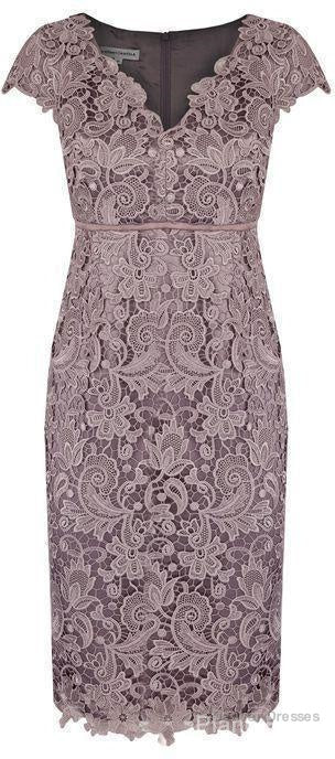 Sheath V Neck Cap Sleeves Lace Empire Mother Of The Bride Dress With Sash