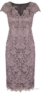Sheath V Neck Cap Sleeves Lace Empire Mother Of The Bride Dress With Sash