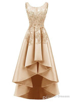 In Stock Pretty Tulle Amp Satin Scoop Neckline Hi Lo A Line Prom Dresses With Hot Fix Rhinestones Amp Lace Appliques
