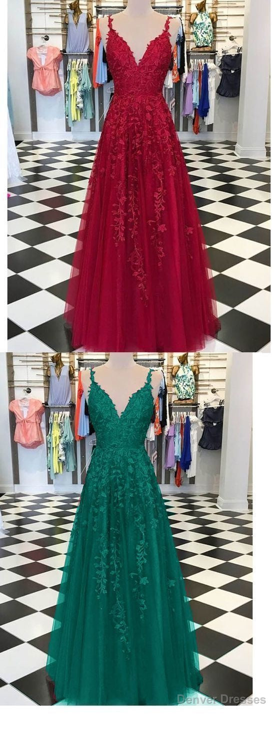 Burgundy Turquoise Green Fancy Girls Burgundy Lace Appliques Prom Dresses With Straps Main image