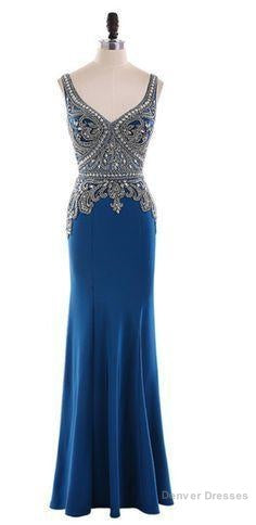 long mermaid evening gown with luxurious beaded crystal v neck strapless gown Main image