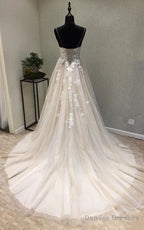 Garden Style Tulle Spaghetti Sleeveless Corset Back Wedding Dress With Appliques Elegant