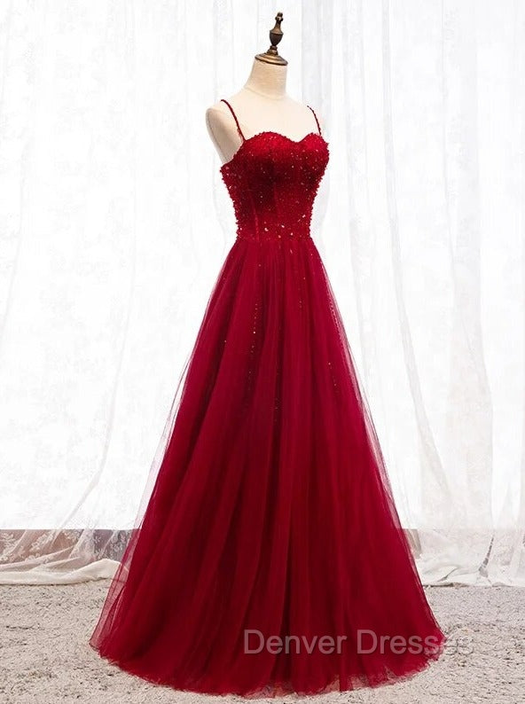 Gemgrace Burgundy Prom Dress, Long Tulle Formal Dress With Straps
