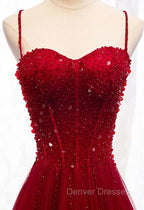 Gemgrace Burgundy Prom Dress, Long Tulle Formal Dress With Straps