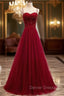 Gemgrace Burgundy Prom Dress, Long Tulle Formal Dress With Straps