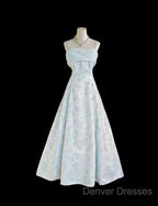 Gentle Blue A-Line Spaghetti Strap Satin Chiffon Long Prom Dress Birthday Dress Graduation Prom Dress